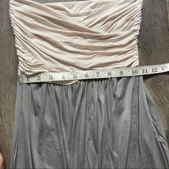 AQUA Strapless Tulip Front Stretchy Dress Gray & Champagne - Picture 5 of 12